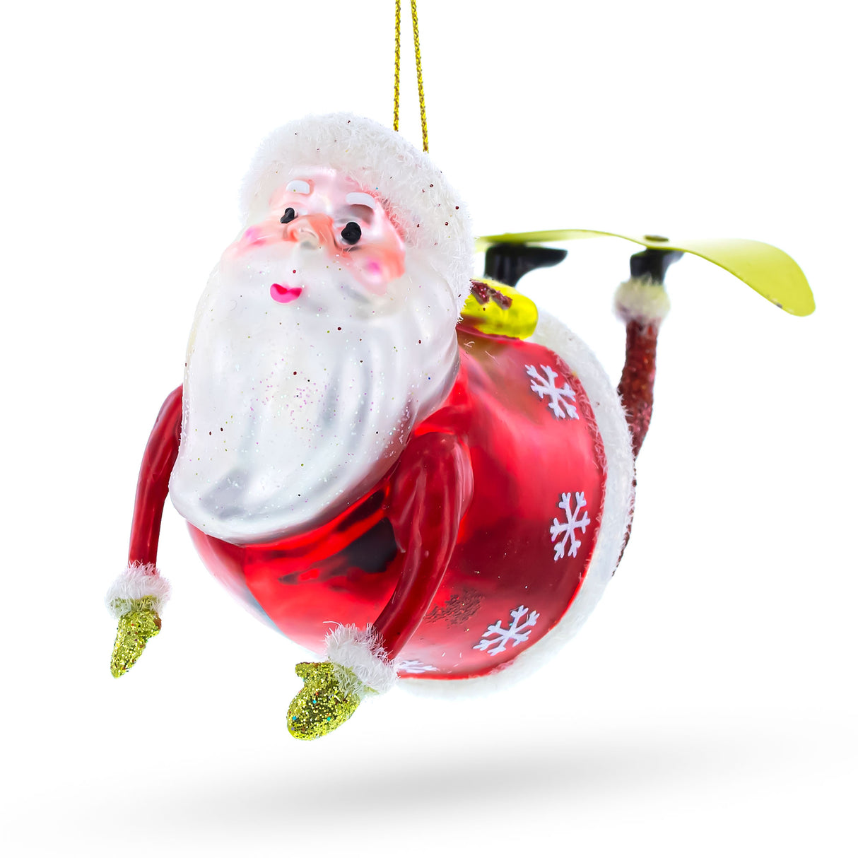 Glass Santa Snowboarding Blown Glass Christmas Ornament in Red color