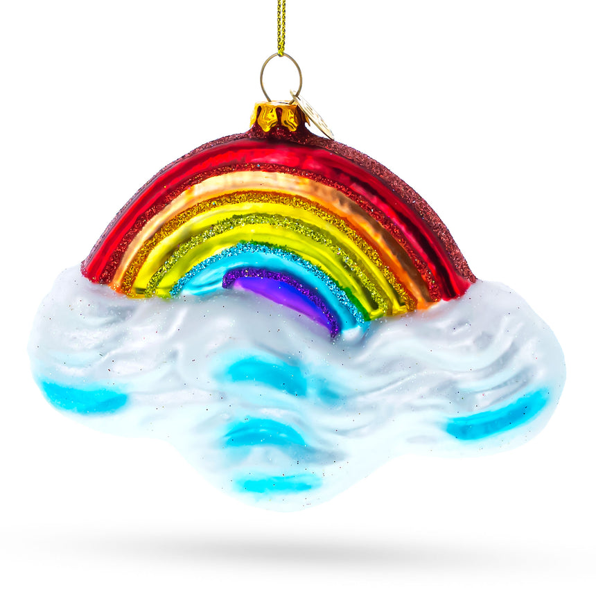 Glass Rainbow Over Clouds Blown Glass Christmas Ornament in Multi color