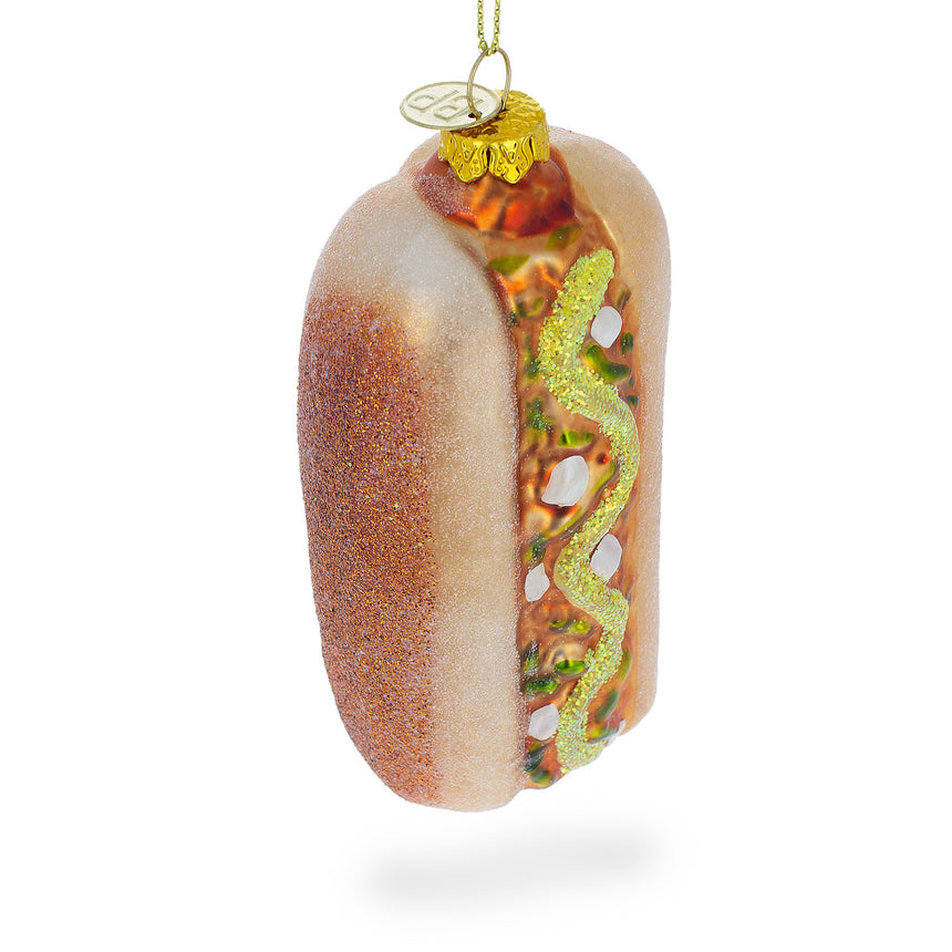 Glass Savory Hot Dog Delight Blown Glass Christmas Ornament in Multi color