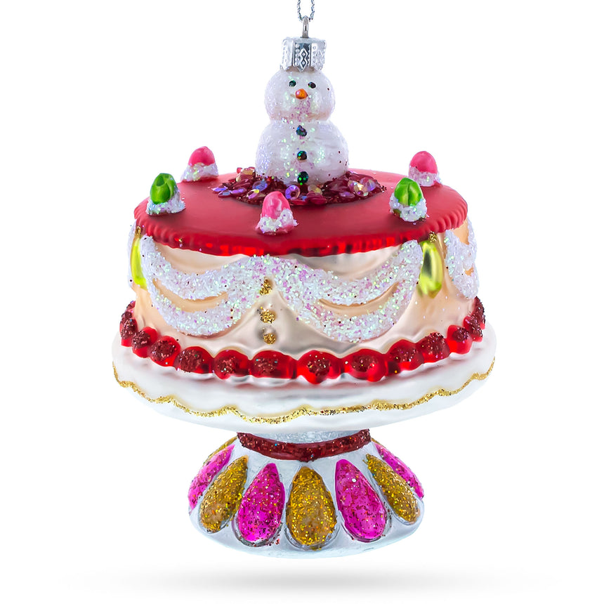 Glass Delightful Snowman Cake Decoration Glass Christmas Ornament in Multi color