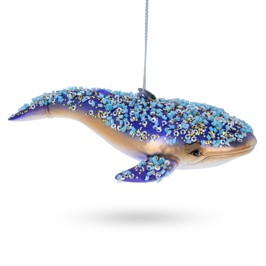 Glass Majestic Blue Whale Blown Glass Christmas Ornament in Blue color