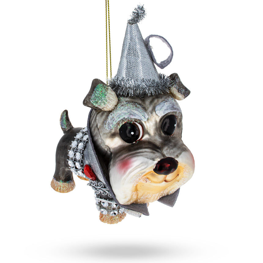 Glass Charming Miniature Schnauzer Blown Glass Christmas Ornament in Multi color