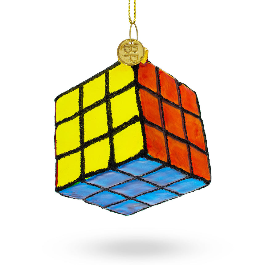 Glass Enigmatic Magic Cube Blown Glass Christmas Ornament in Multi color