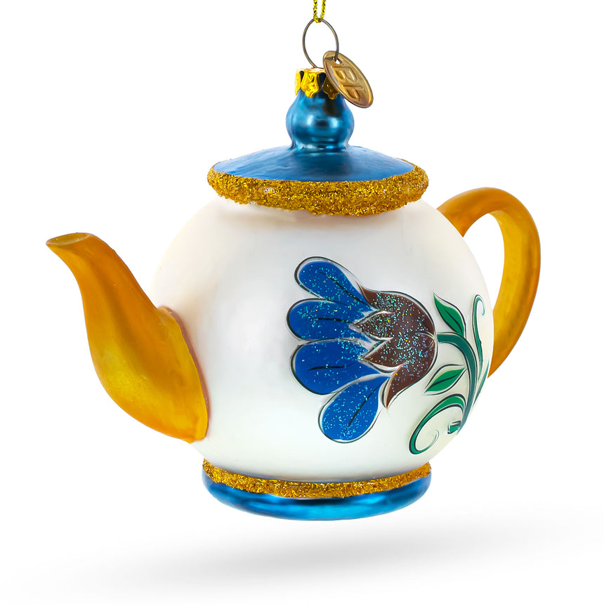 Glass Elegantly Decorated Teapot Blown Glass Christmas Ornament in Multi color