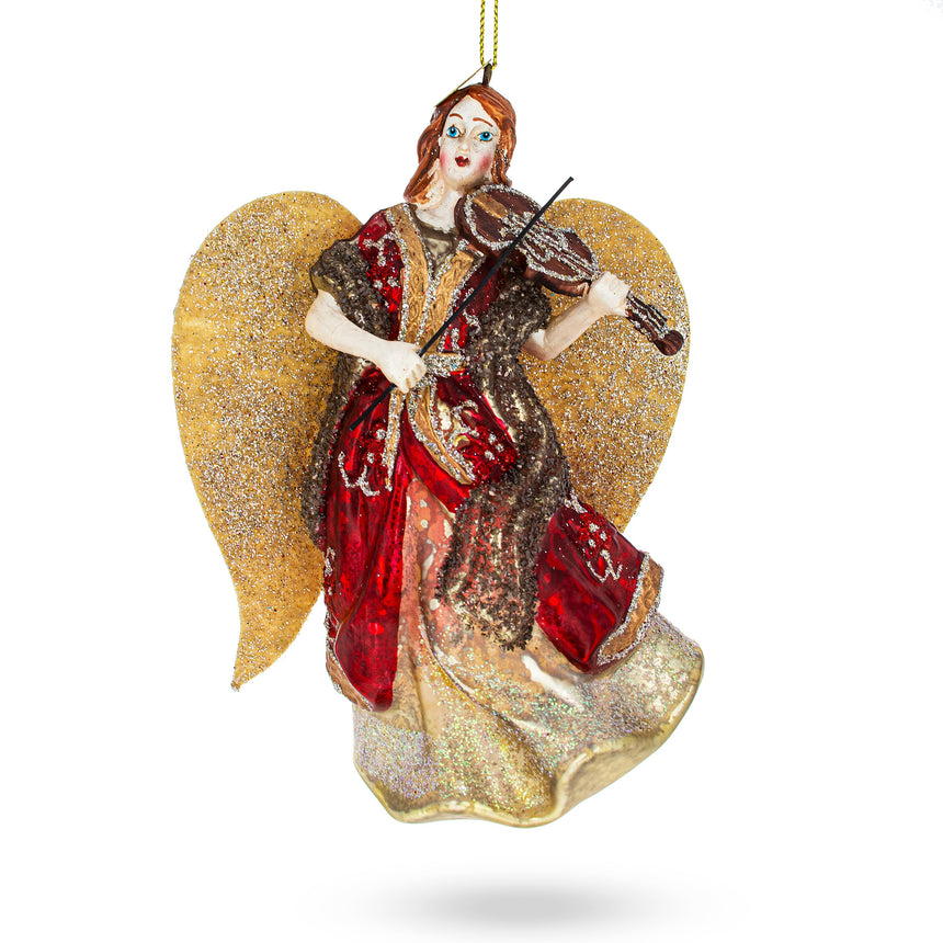 Glass Harmonious Angel Playing Violin Glass Christmas Ornament in Multi color