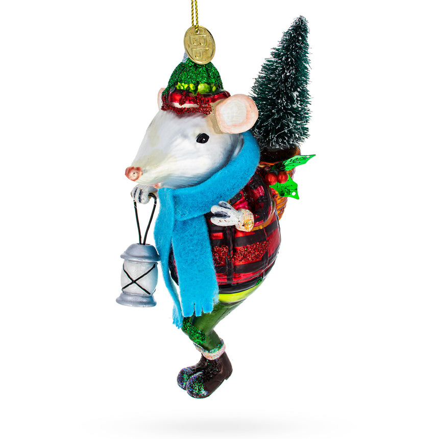 Glass Whimsical Mouse Carrying Lantern Glass Christmas Ornament in Multi color