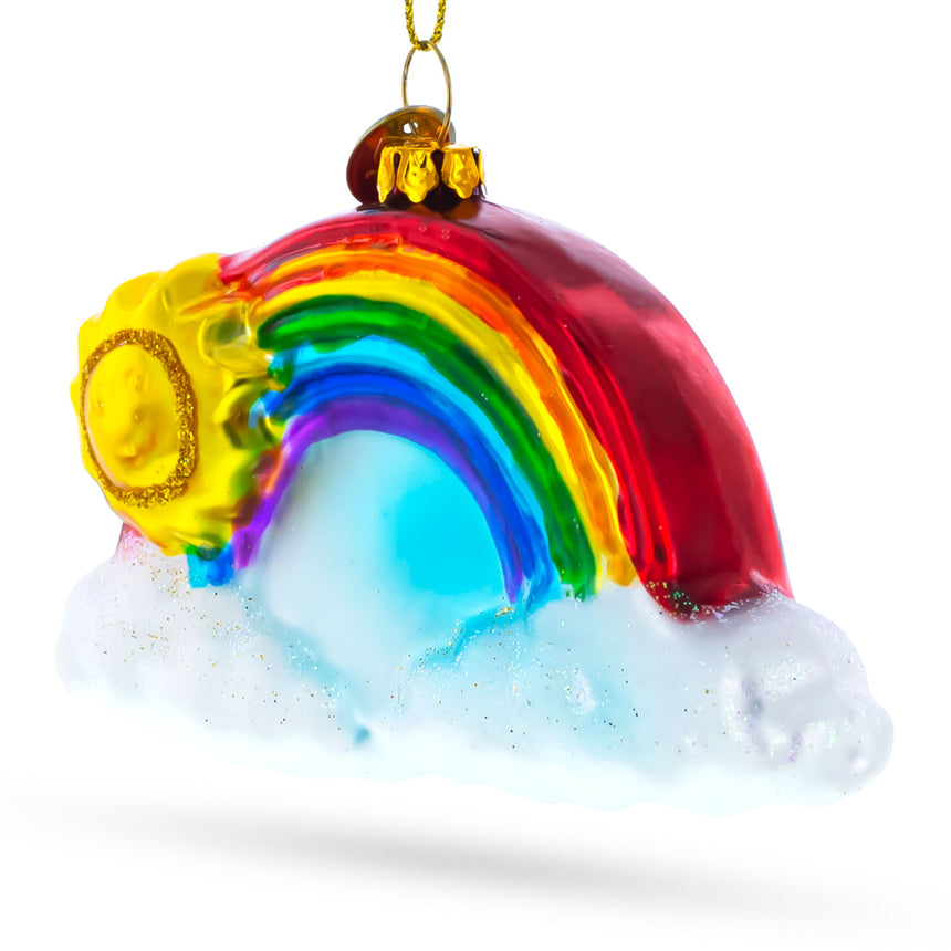 Glass Cheerful Rainbow and Smiling Sun Glass Christmas Ornament in Multi color