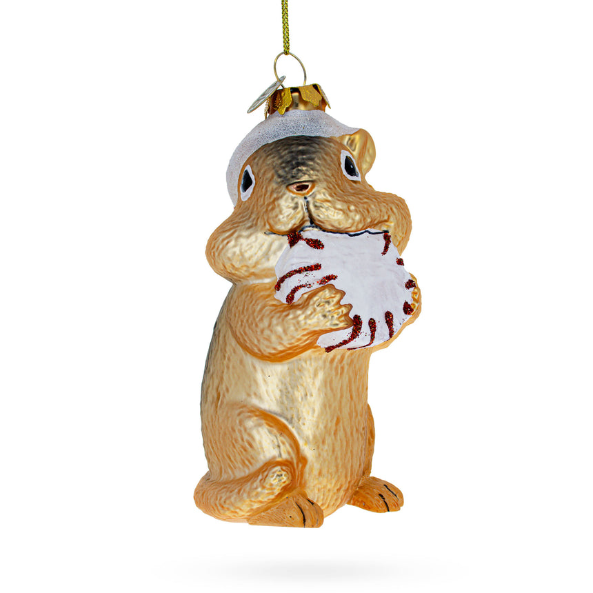 Glass Nice Chipmunk with Candy Blown Glass Christmas Ornament in Brown color