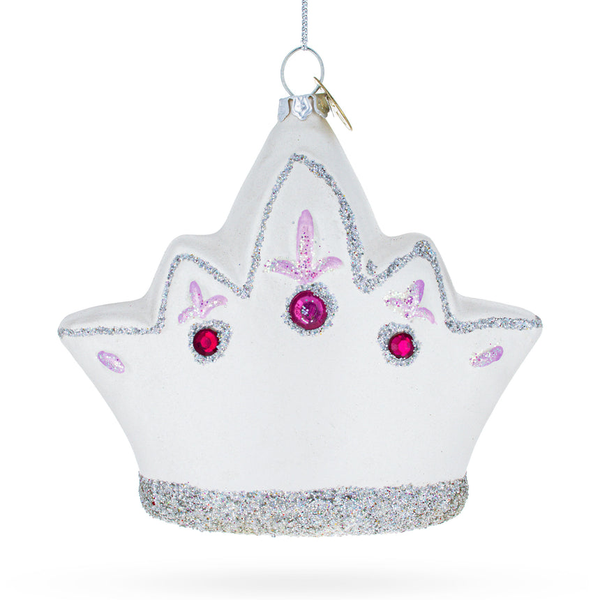 Glass Princess Crown Blown Glass Christmas Ornament in White color