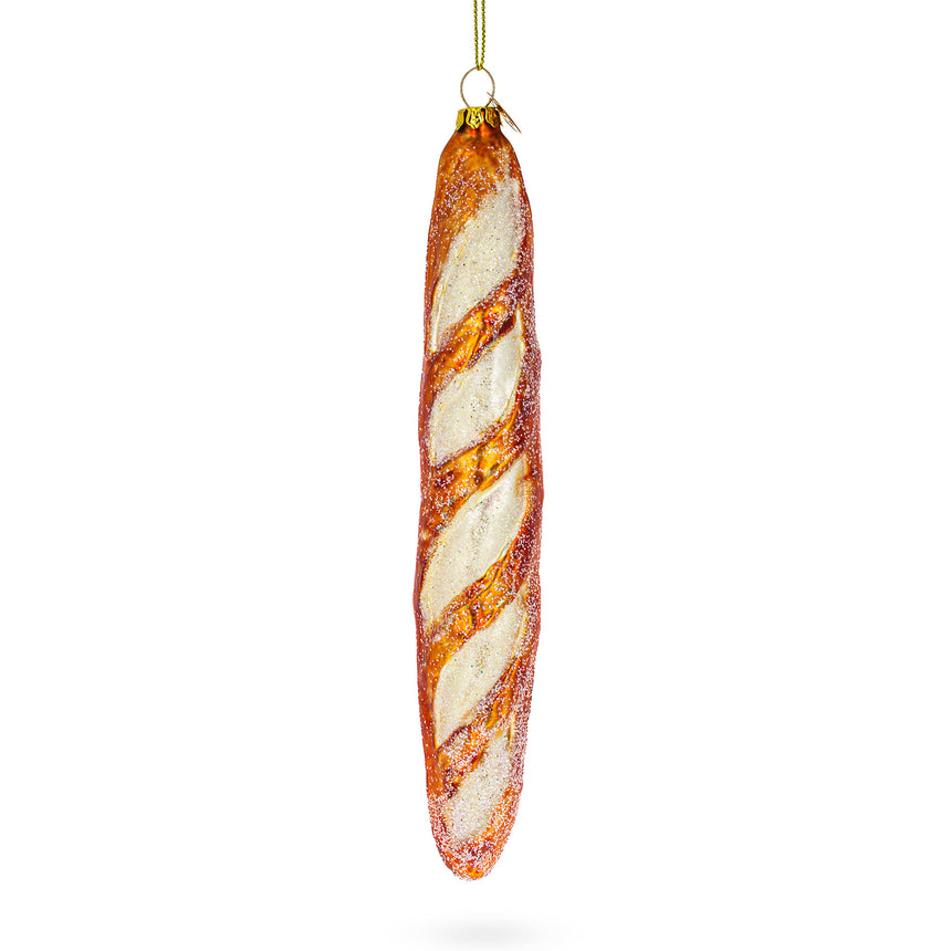 Glass Crusty French Baguette Bread Blown Glass Christmas Ornament in Brown color