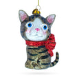 Glass Blue-Eyed Cat Blown Glass Christmas Ornament in Multi color