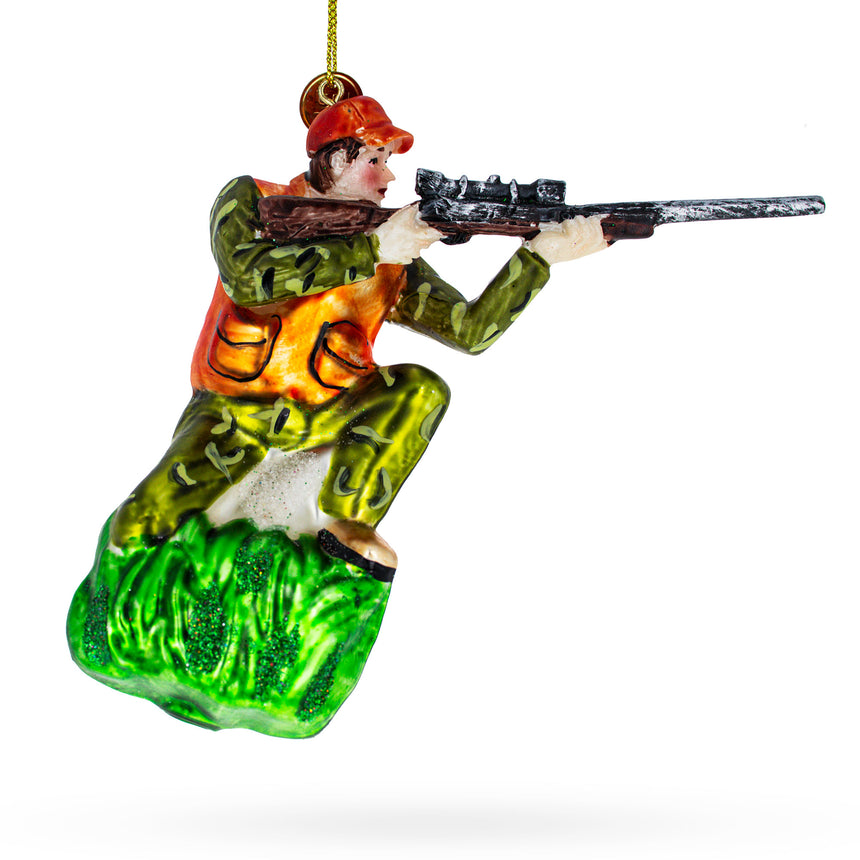 Glass Sharpshooter Hunter with Rifle Glass Christmas Ornament in Multi color