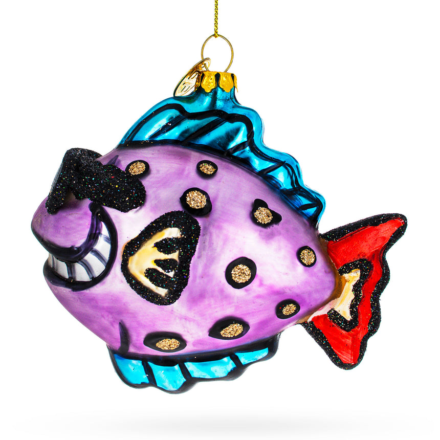 Glass Cool Fish Wearing Sunglasses Blown Glass Christmas Ornament in Multi color