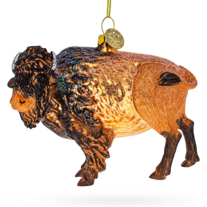 Glass Majestic Buffalo Blown Glass Christmas Ornament in Brown color