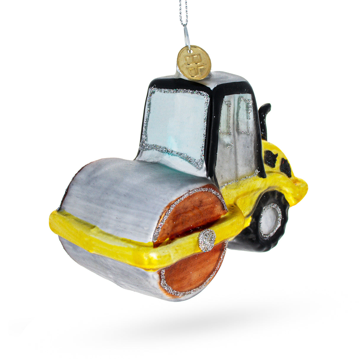 Glass Industrial Road Roller Blown Glass Christmas Ornament in Yellow color