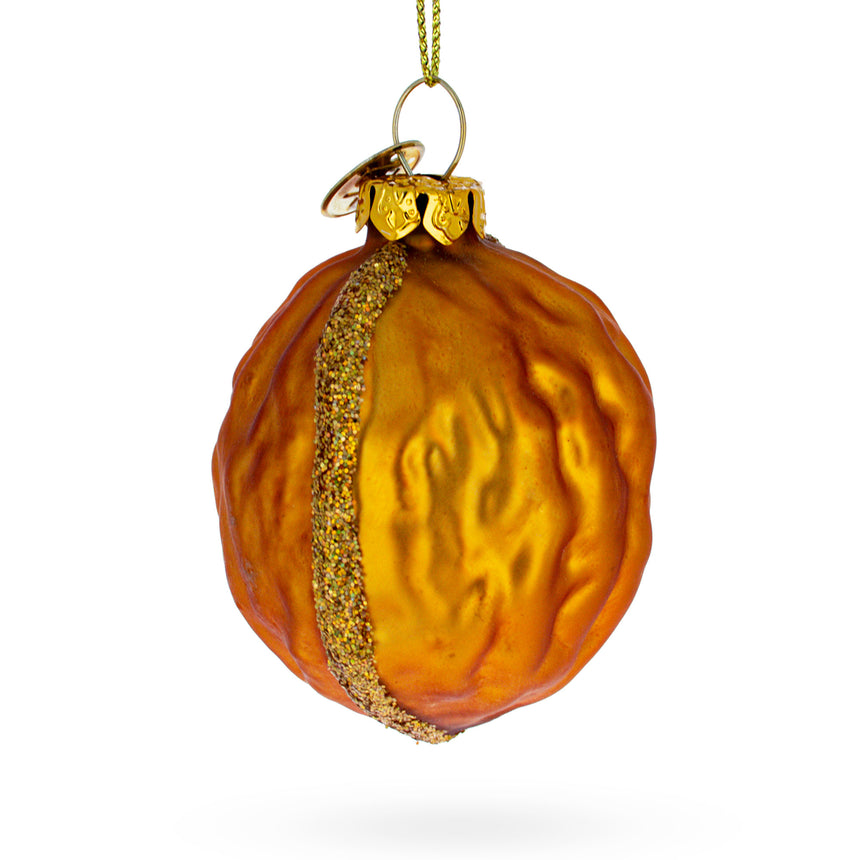 Glass Realistic Walnut Blown Glass Christmas Ornament in Brown color Round