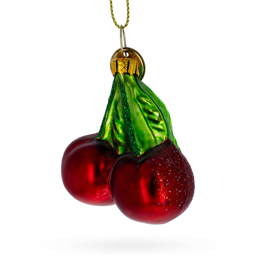 Glass Double Cherries Blown Glass Christmas Ornament in Multi color