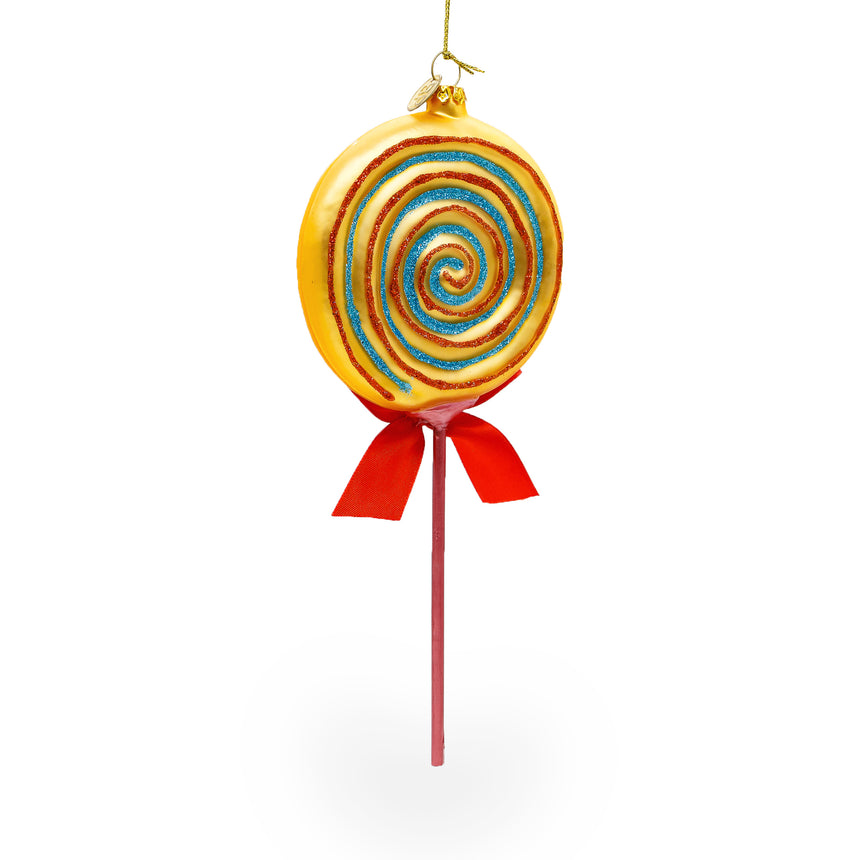 Glass Colorful Lollipop on Stick Food Glass Christmas Ornament in Orange color