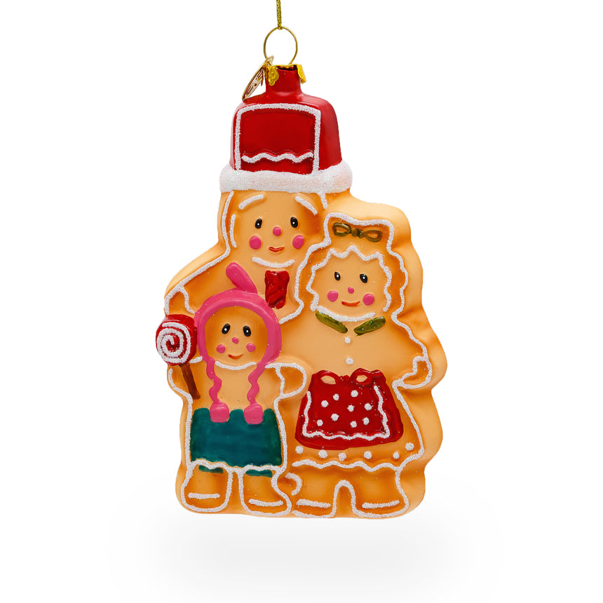 Glass Charming Gingerbread Family Blown Glass Christmas Ornament in Orange color