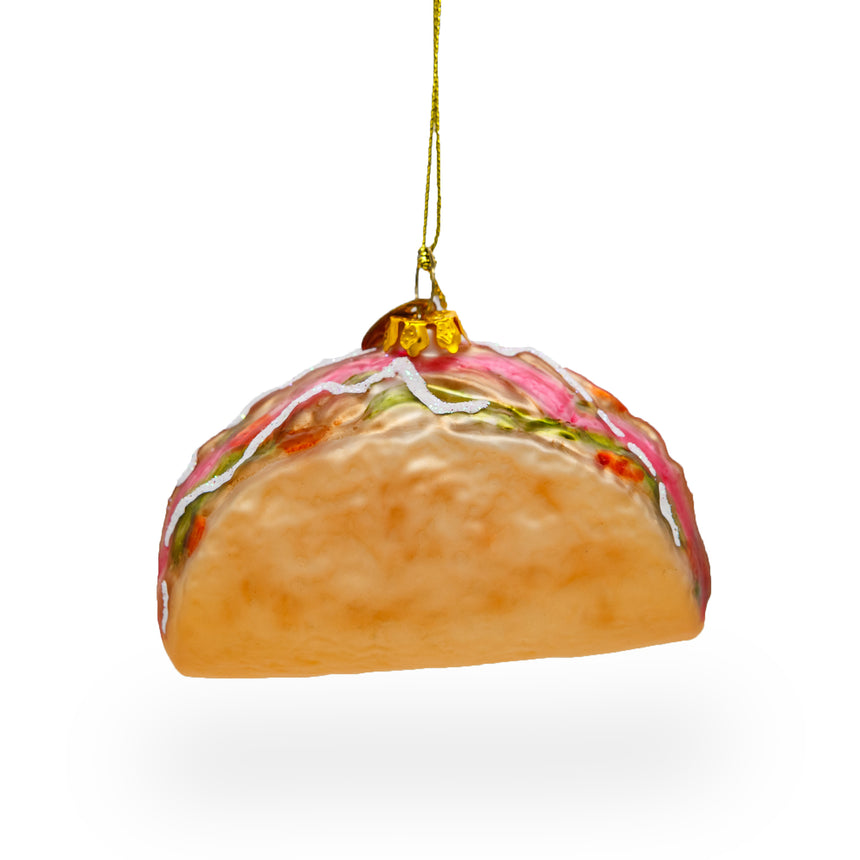 Glass Zesty Tacos Food Blown Glass Christmas Ornament in Orange color