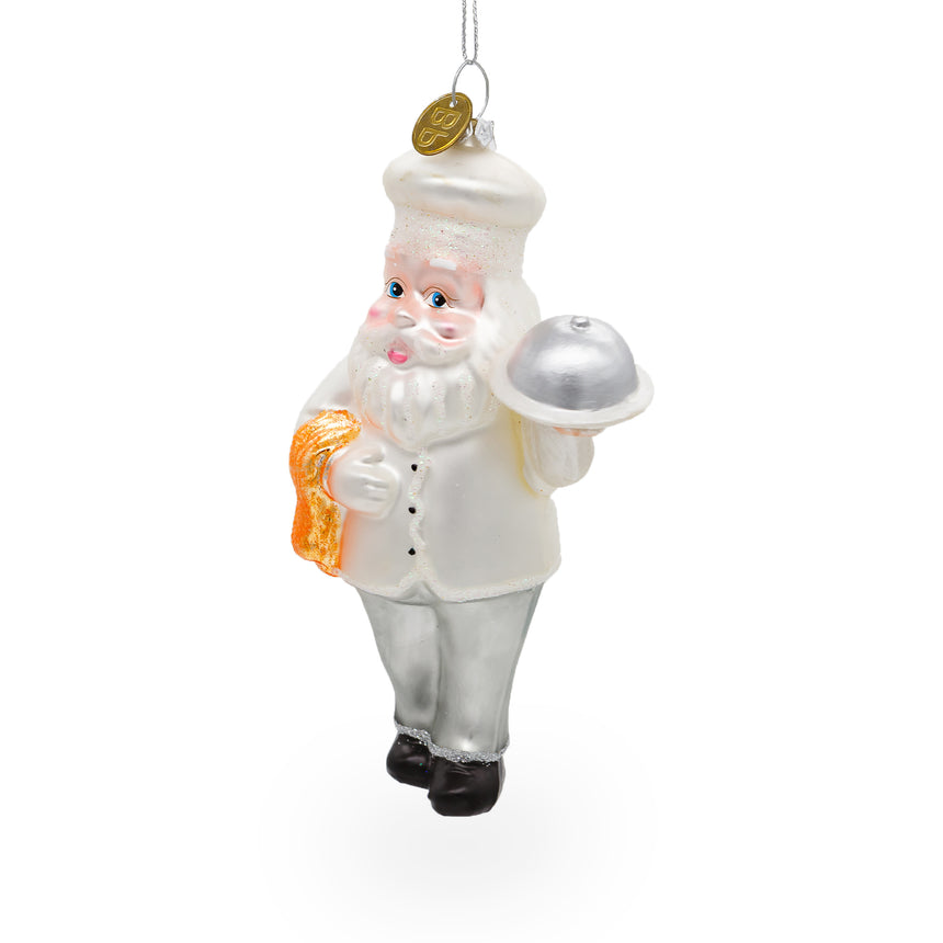 Glass Chef Santa Blown Glass Christmas Ornament in White color