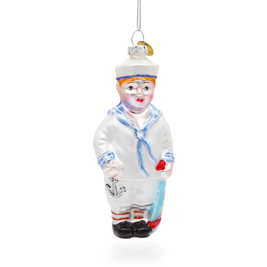 Glass Nautical Sailor Blown Glass Christmas Ornament in White color