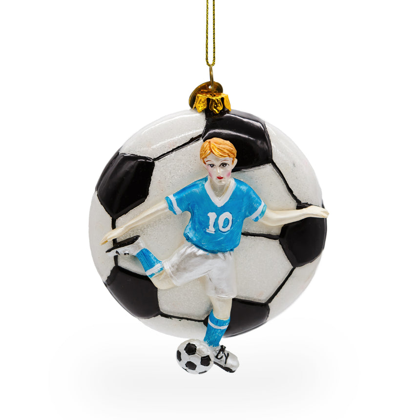 Glass Action-Packed Football Player Blown Glass Christmas Ornament in Multi color