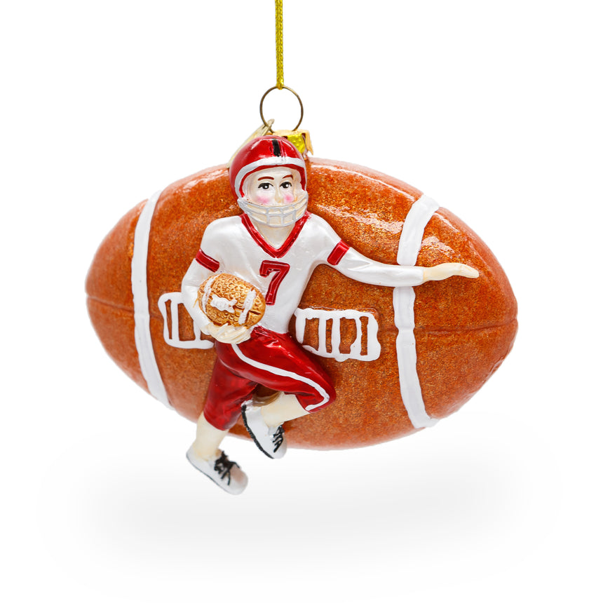 Glass Dynamic Football Player Blown Glass Christmas Ornament in Brown color