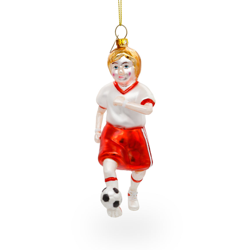 Glass Sporty Girl Playing Soccer Blown Glass Christmas Ornament in Multi color