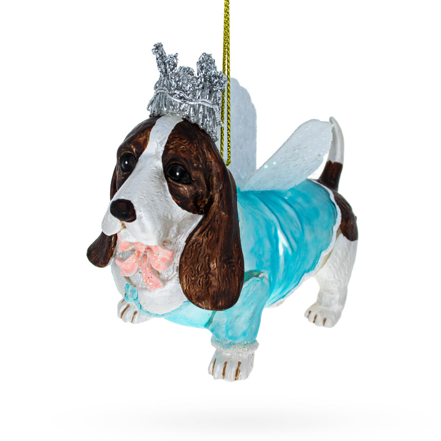 Glass Regal Hound Dog in Crown and Costume Blown Glass Christmas Ornament in Multi color