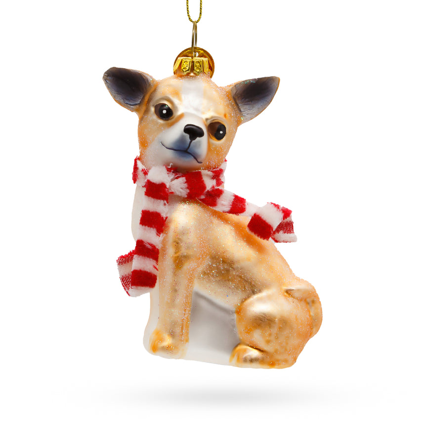 Glass Adorable Chihuahua Dog Blown Glass Christmas Ornament in Orange color