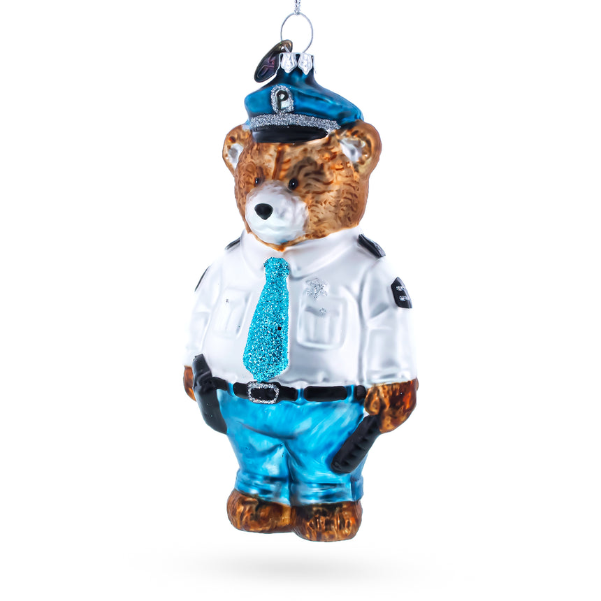 Glass Heroic Police Bear Blown Glass Christmas Ornament in Multi color