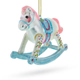 Glass Baby Boy's Blue Rocking Horse Blown Glass Christmas Ornament in White color