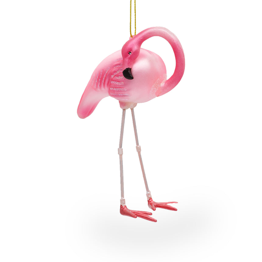 Glass Pink Flamingo Blown Glass Christmas Ornament in Pink color