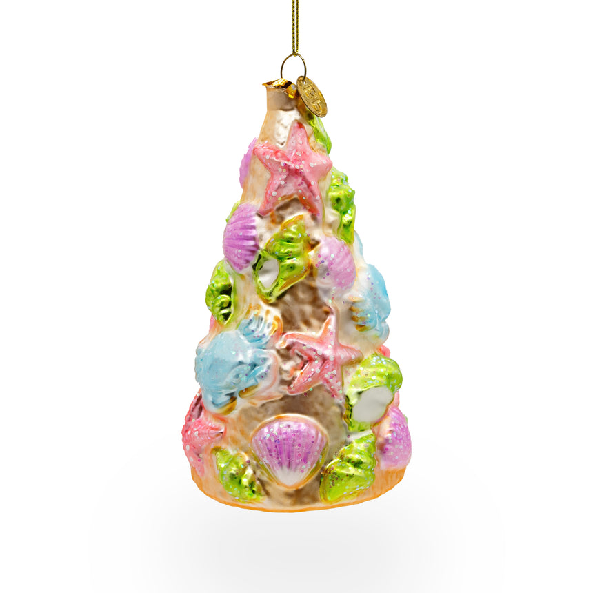 Glass Seashell Christmas Tree Blown Glass Ornament in Multi color Triangle