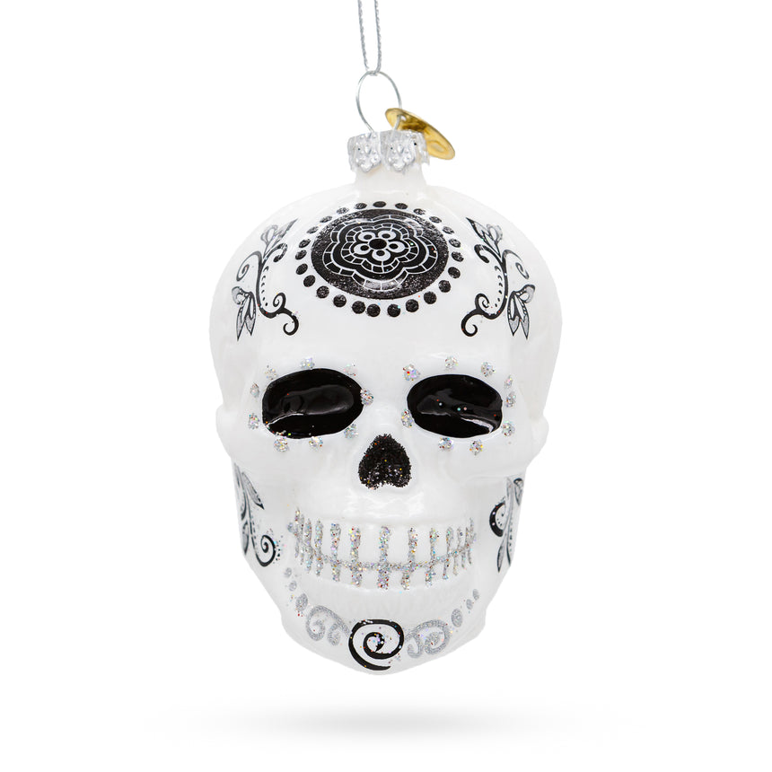 Glass Mystical White Skull Blown Glass Christmas Ornament in White color