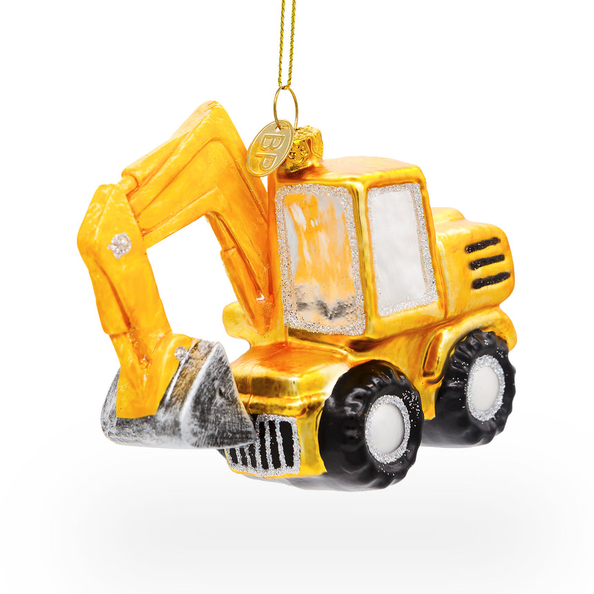 Glass Diligent Excavator Blown Glass Christmas Ornament in Yellow color