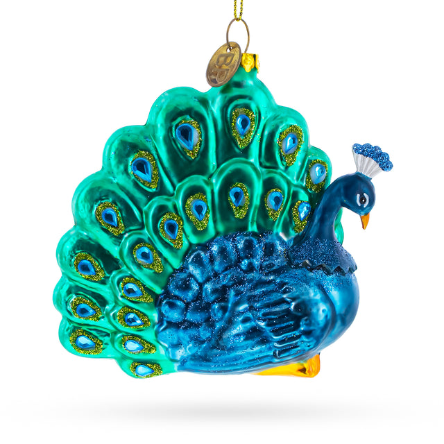 Glass Chic Peacock Blown Glass Christmas Ornament in Multi color