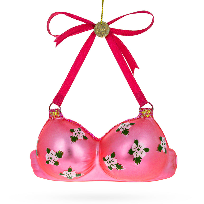 Glass Elegant Pink Bra Blown Glass Christmas Ornament in Pink color