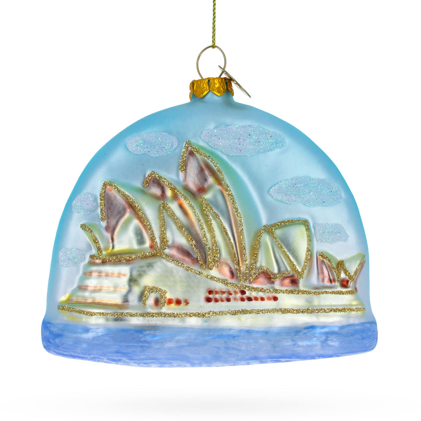 Glass Iconic Sydney Opera House Blown Glass Christmas Ornament in Blue color