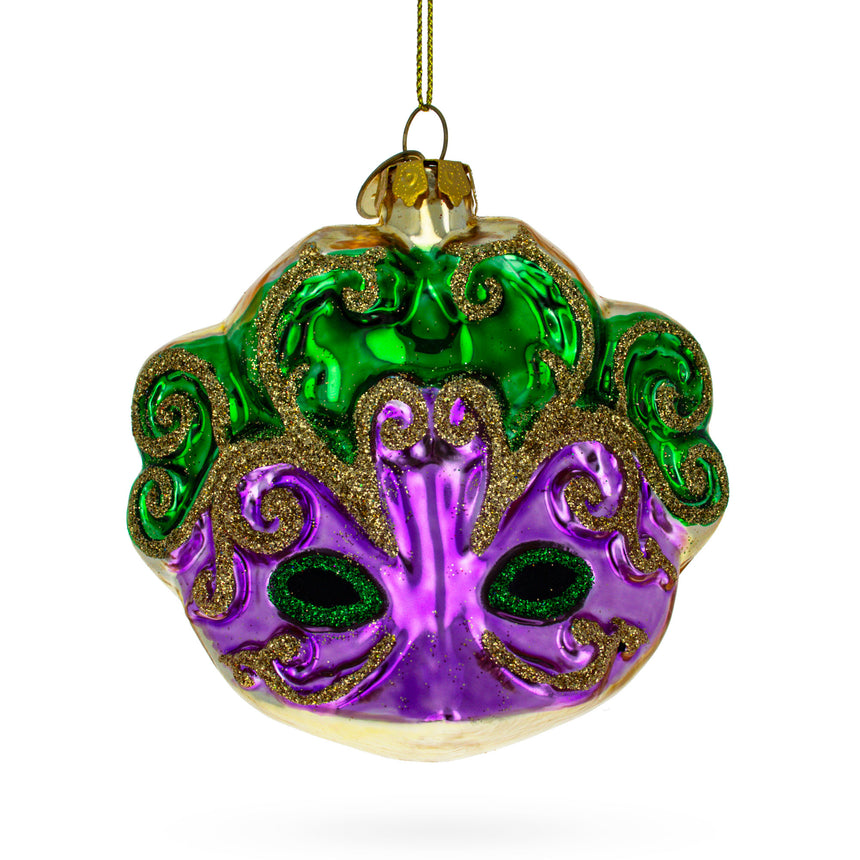 Glass Mysterious Purple Mask Blown Glass Christmas Ornament in Purple color