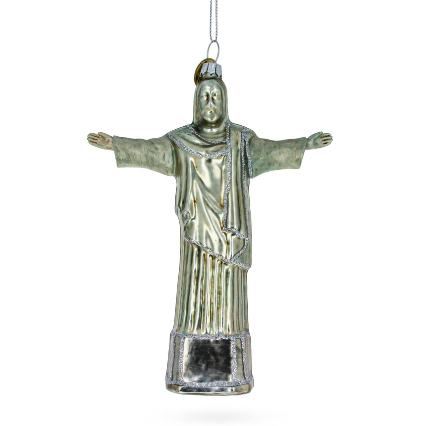 Glass Christ the Redeemer, Rio De Janeiro, Brazil Glass Christmas Ornament in Silver color