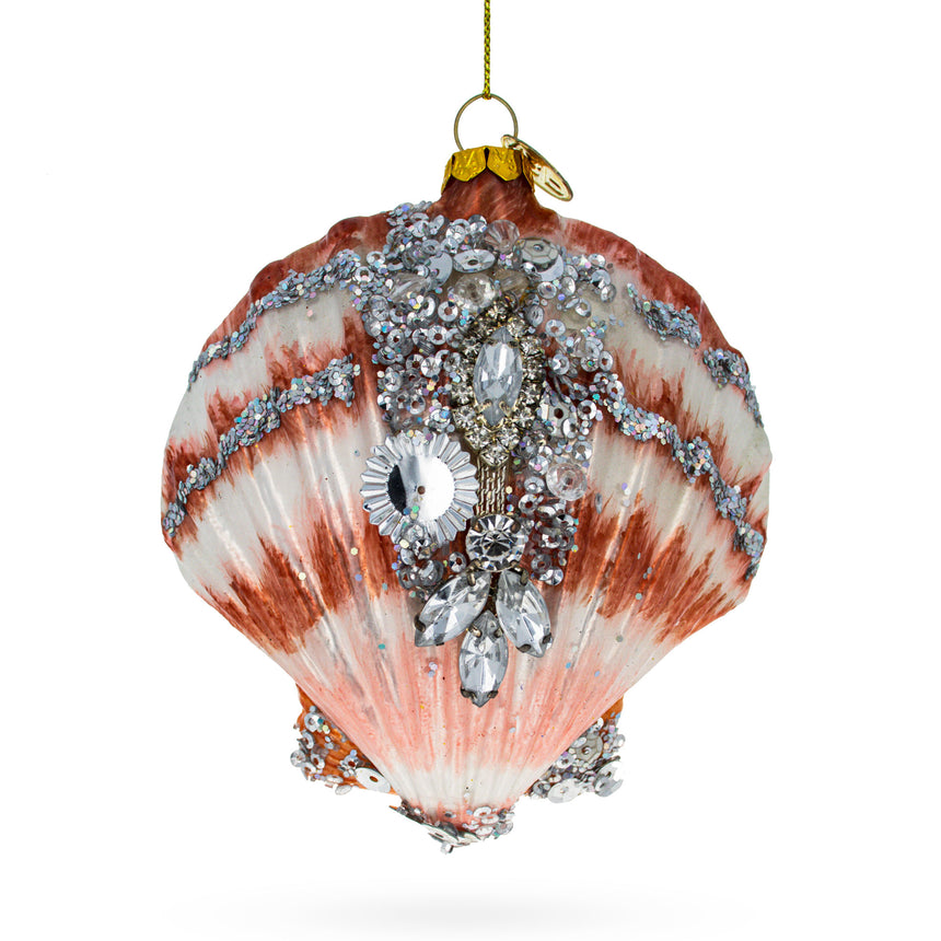 Glass Elegant Sparkling Seashells Blown Glass Christmas Ornament in Brown color