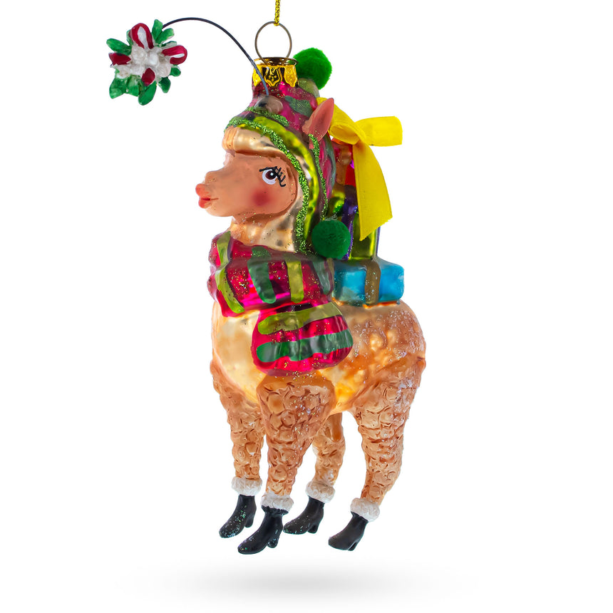 Glass Colorful Lama Carrying Gifts Blown Glass Christmas Ornament in Multi color