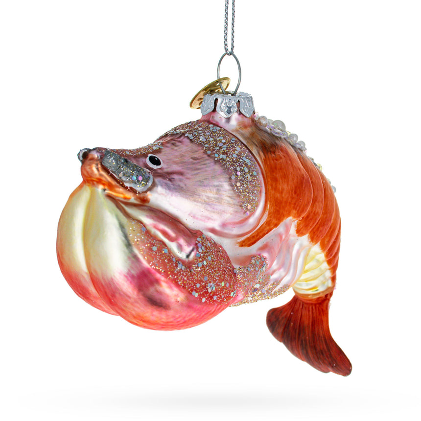 Glass Stunning Red Lobster Blown Glass Christmas Ornament in Red color