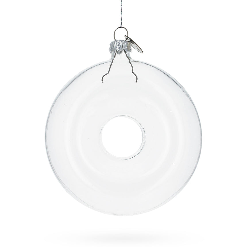 Glass Delicious Doughnut Clear Blown Glass Christmas Ornament in Clear color Round