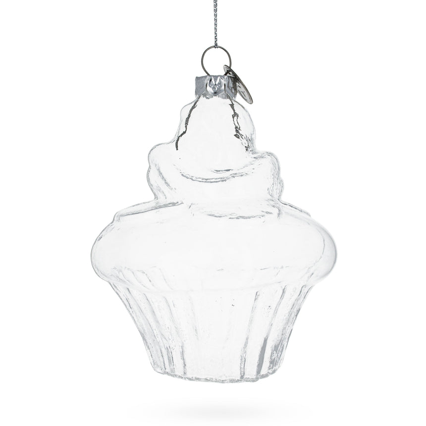 Glass Delectable Cupcake Clear Blown Glass Christmas Ornament in Clear color