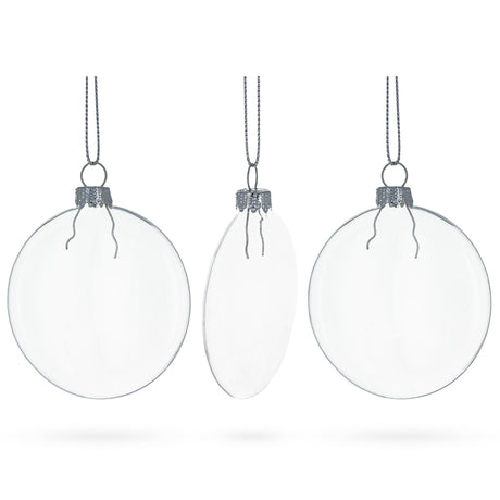 Glass Set of 3 Flat Disc Clear Blown Glass Christmas Ornaments 3.7 Inches (94 mm) in Clear color Disc