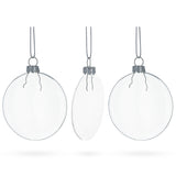 Glass Set of 3 Flat Disc Clear - Blown Glass Christmas Ornaments 3.7 Inches (94 mm) in Clear color Disc