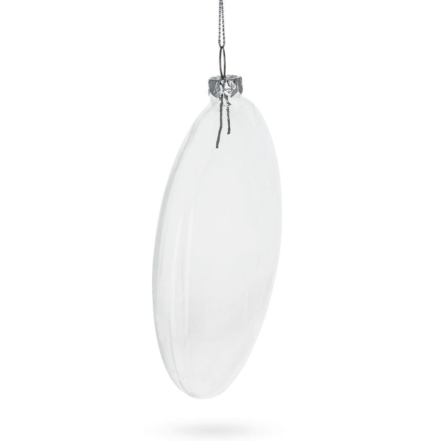 Flat Disc Clear Blown Glass Christmas Ornament ,dimensions in inches: 4.1 x 3.8 x 1